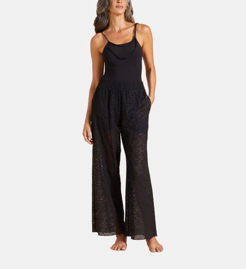 Womens Broderie Anglaise Cotton Wide-Leg Trousers Product Image