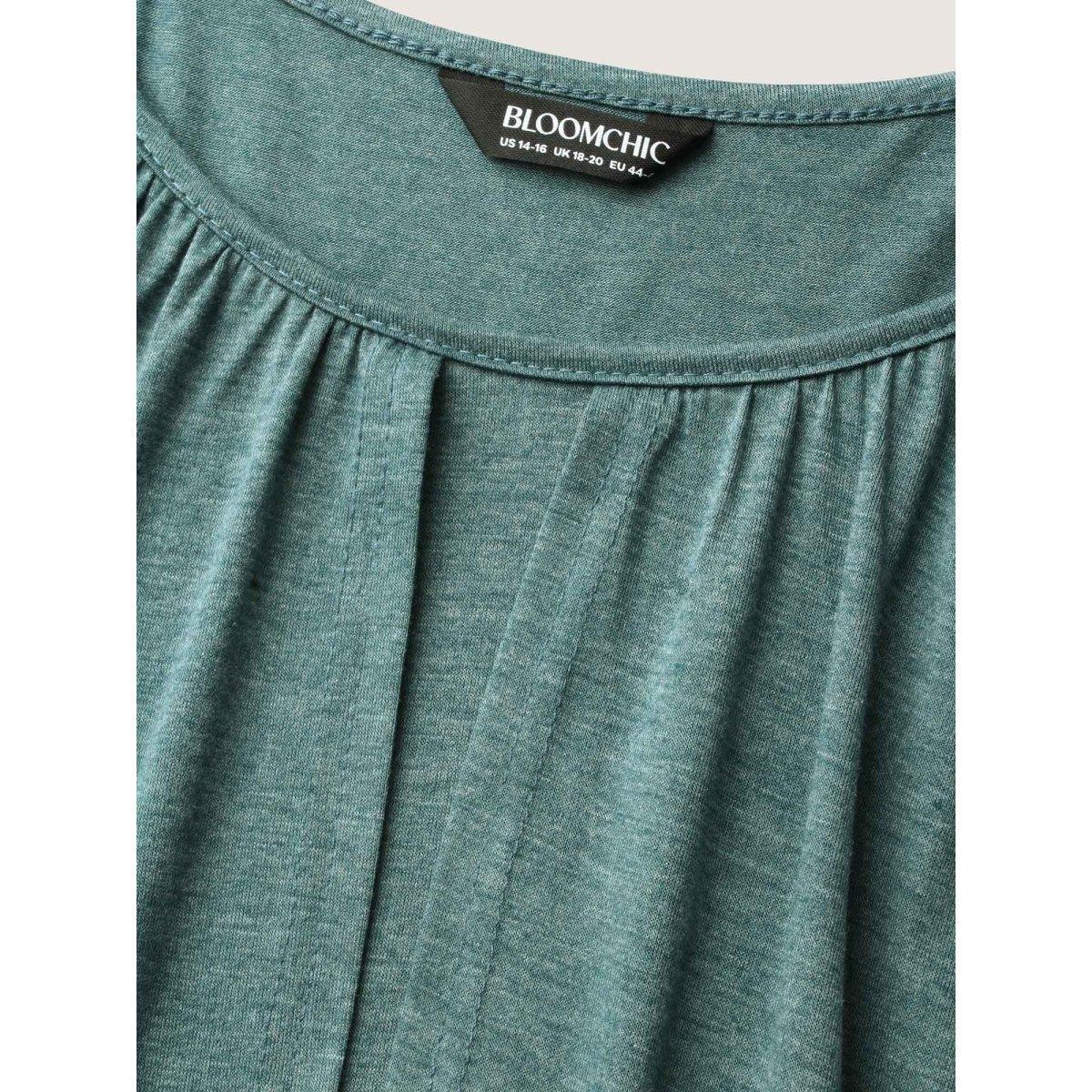 Plus Size 2-In-1 Gathered Ruffle Trim T-Shirt Teal Women Elegant Gathered Round Neck Everyday T-shirts BloomChic 10/M Product Image