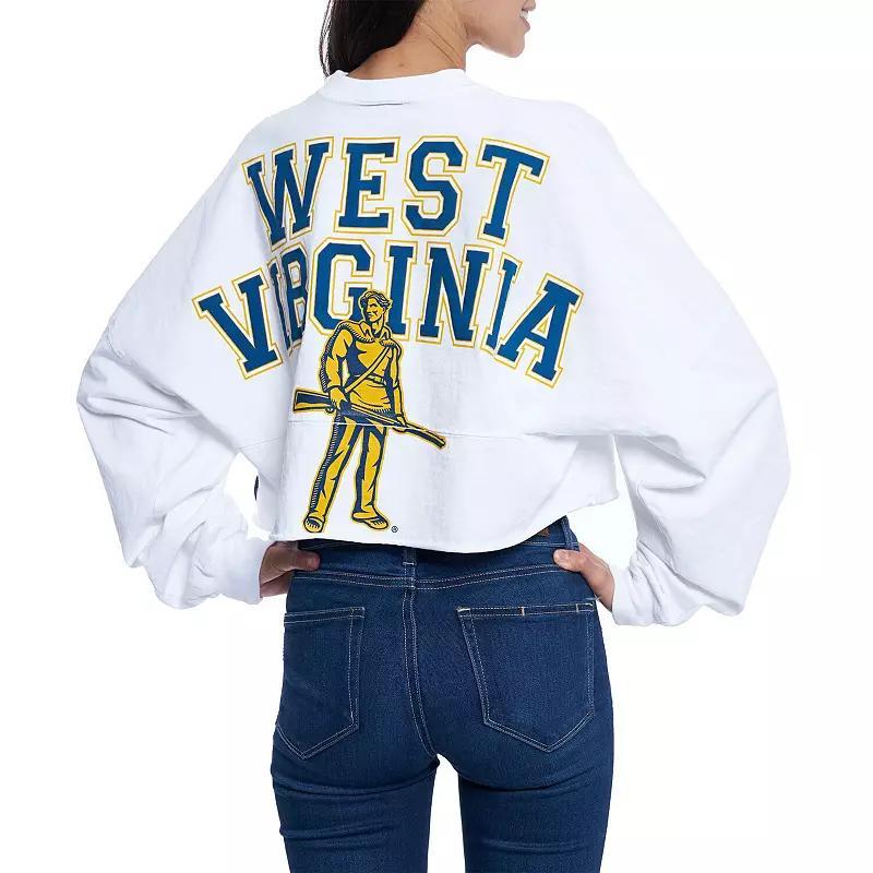 Womens West Virginia Mountaineers Raw Hem Cropped Spirit Jersey Long Sleeve T-Shirt Product Image