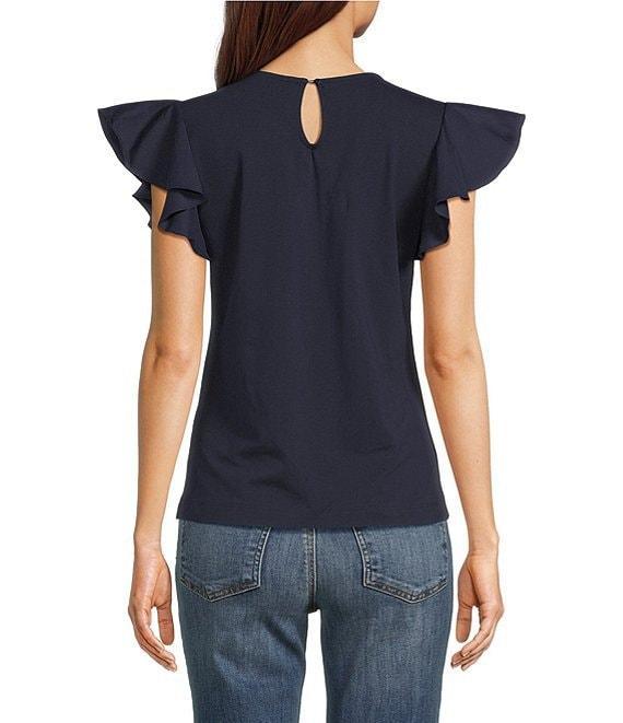 Calessa Petite Size Round Neck Ruffled Short Sleeve Knit Top Product Image