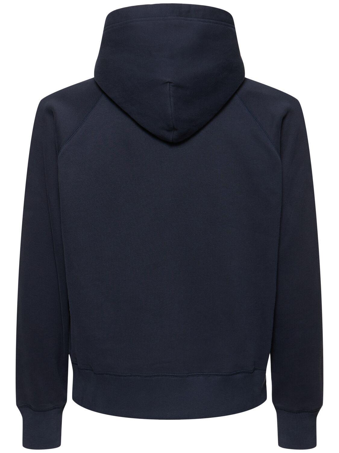 TOM FORD Hooded Cotton Blend Zip-up Sweatshirt In Ink Blue Product Image