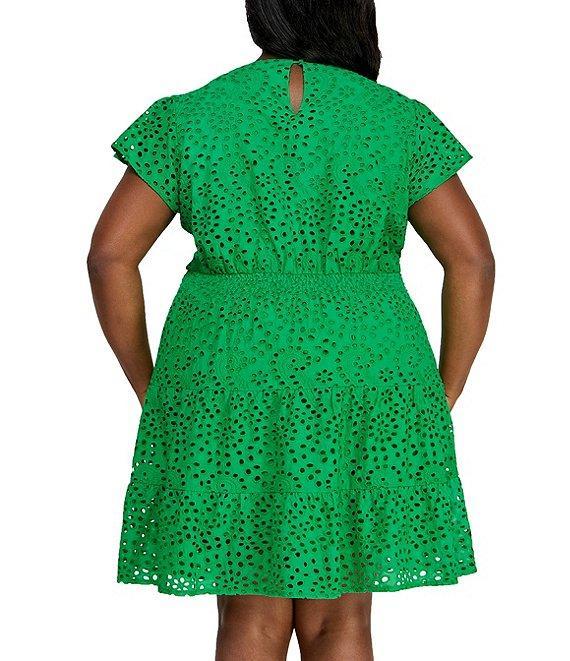 Layered With Love Plus Size Eyelet V Neck Flutter Sleeve Tiered A-Line Dress Product Image