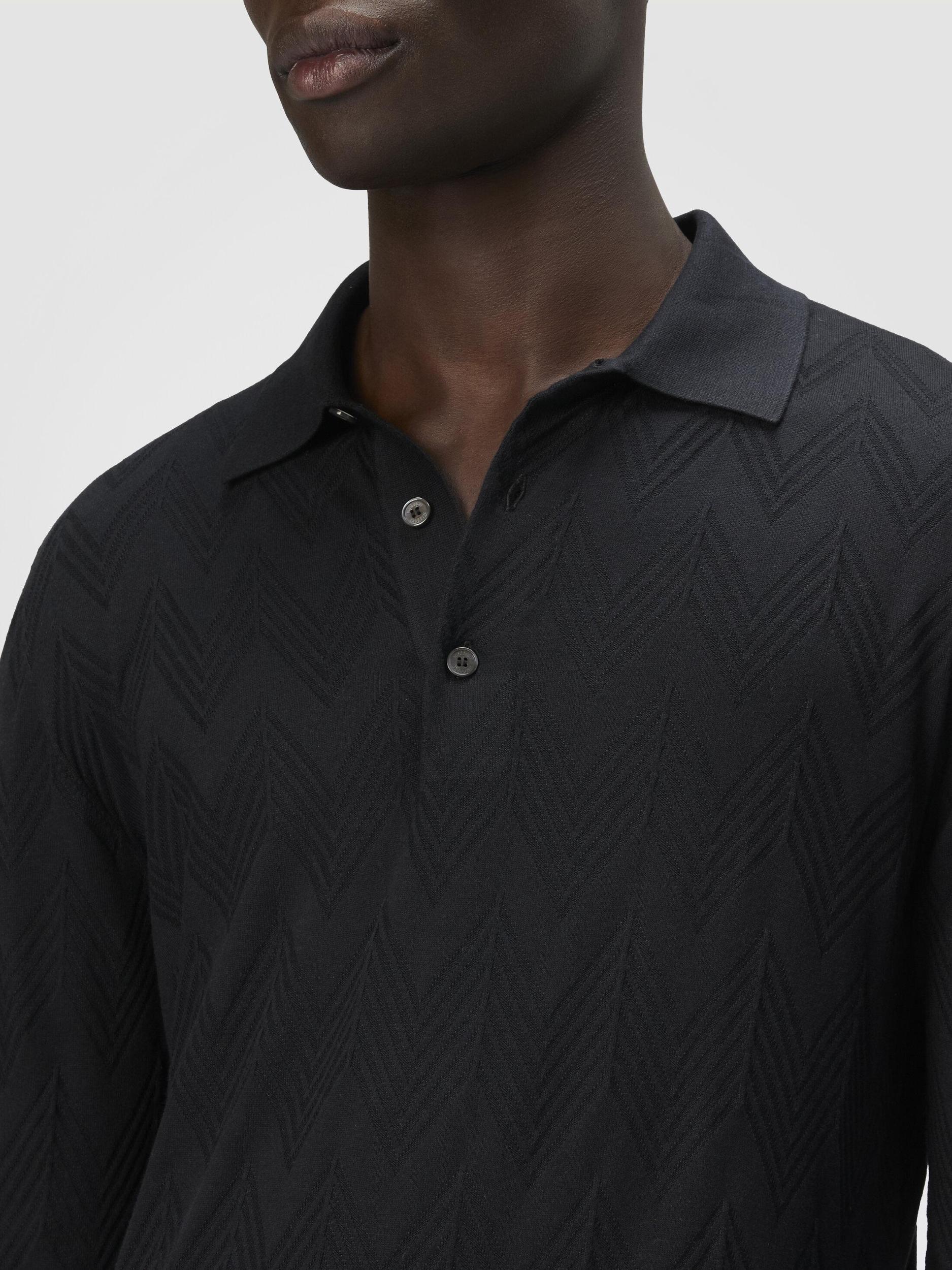 Long-sleeved polo shirt in 3D chevron cotton and silk Product Image