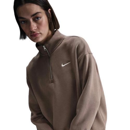 Nike Women's Sportswear Phoenix Fleece Oversized Quarter-Zip Sweatshirt in Grey/Dark Grey Heather Size 2XL Cotton/Polyester/Fleece Product Image