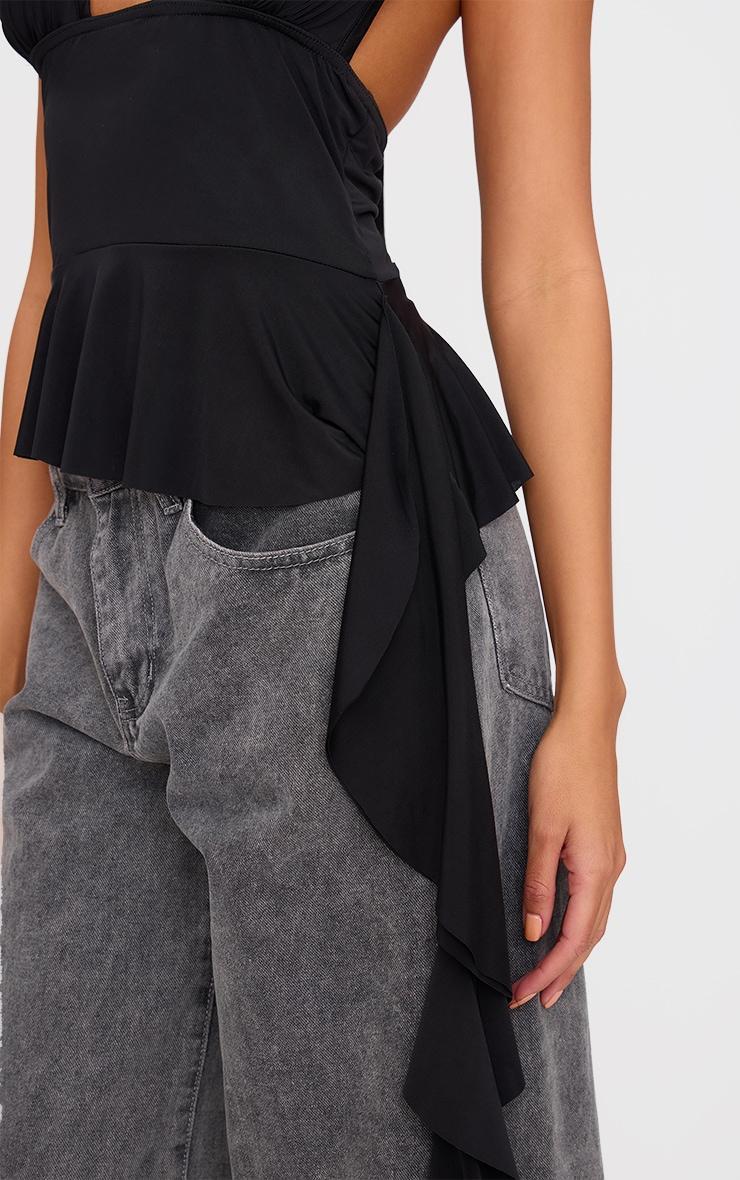 Black Slinky Ruffle Detail Halterneck Long Top Product Image