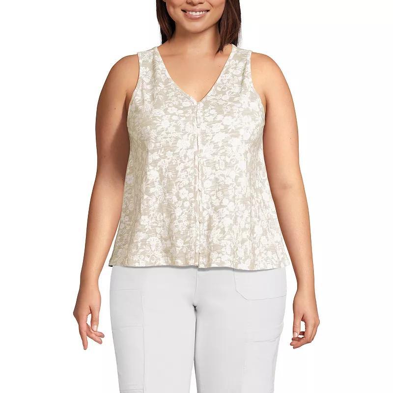 Plus Size Lands' End Slub Button Down Tank, Women's, Size: 1XL, White Black Stripe Product Image