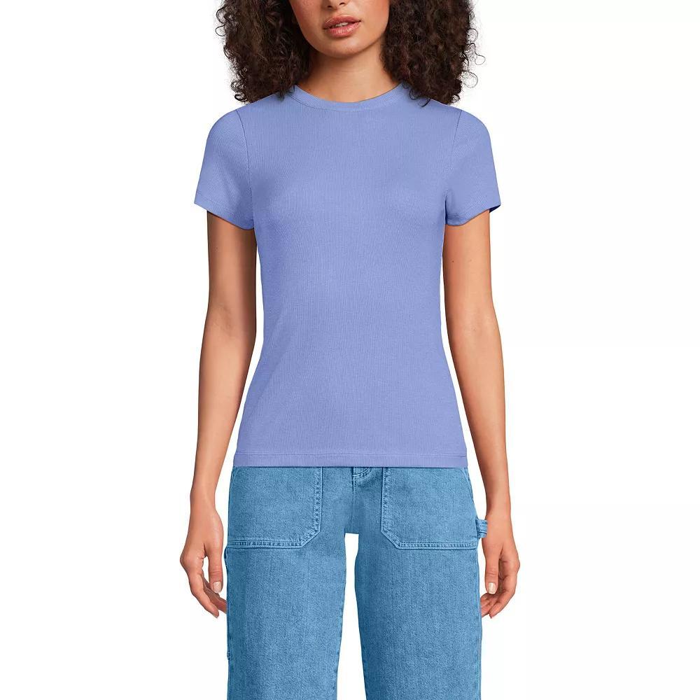 Women's Lands' End Drapey Rib Fitted Short Sleeve Mini T-Shirt, Size: Medium, Light Purple Product Image