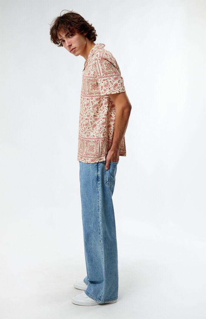 Men's Red Paisley Camp Shirt in Cream/Red - Product Image