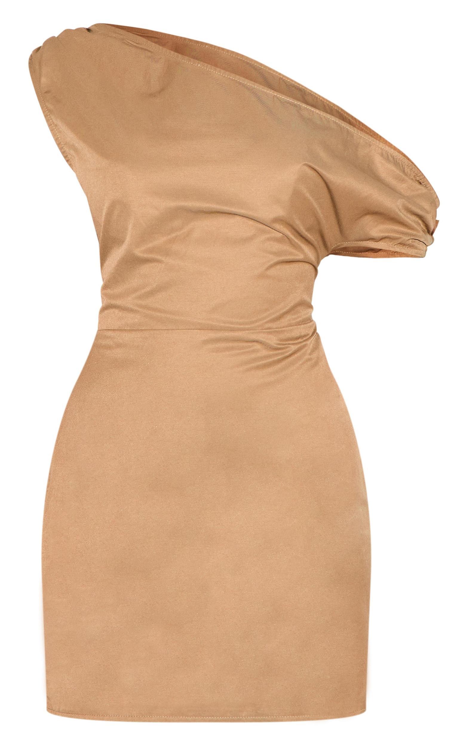  Beige Woven Asymmetric Cup Detail Mini Dress Product Image
