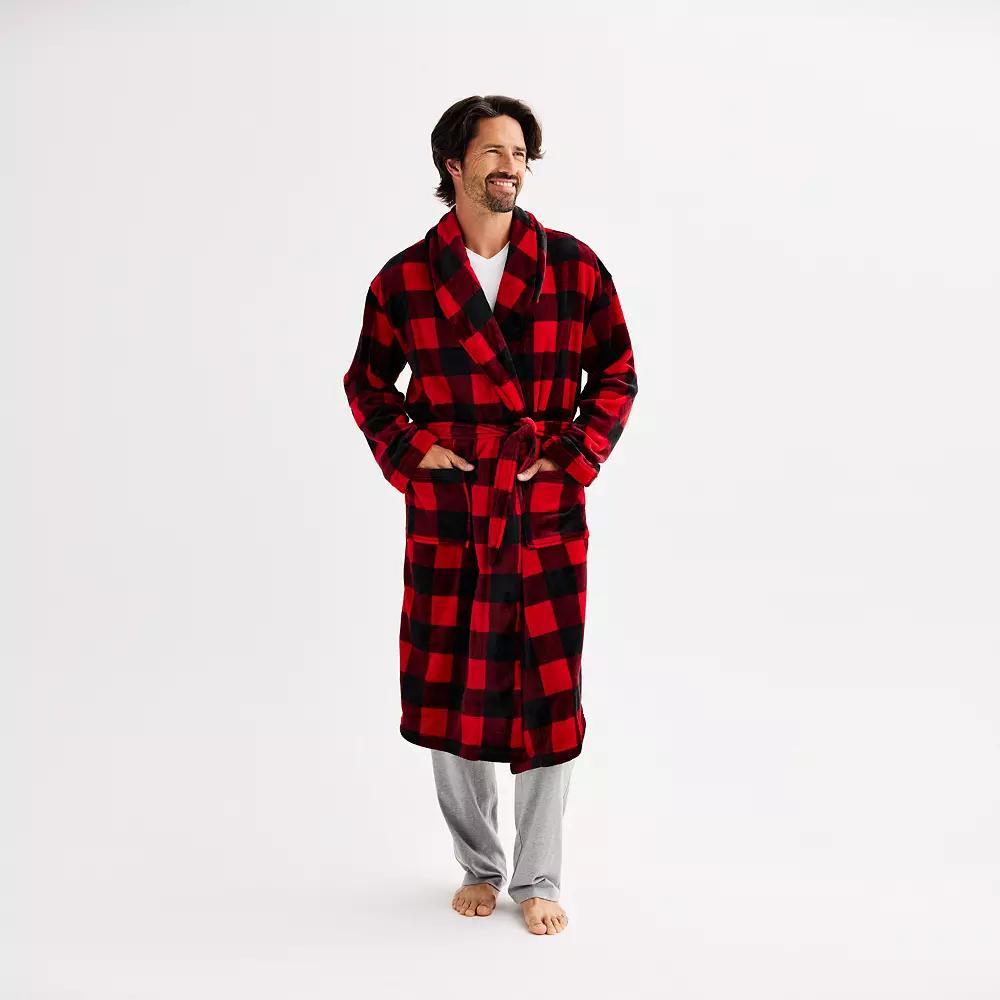 Men's Sonoma Goods For Life® Plush Robe, Size: Small/Medium, Red Buffalo Check Product Image