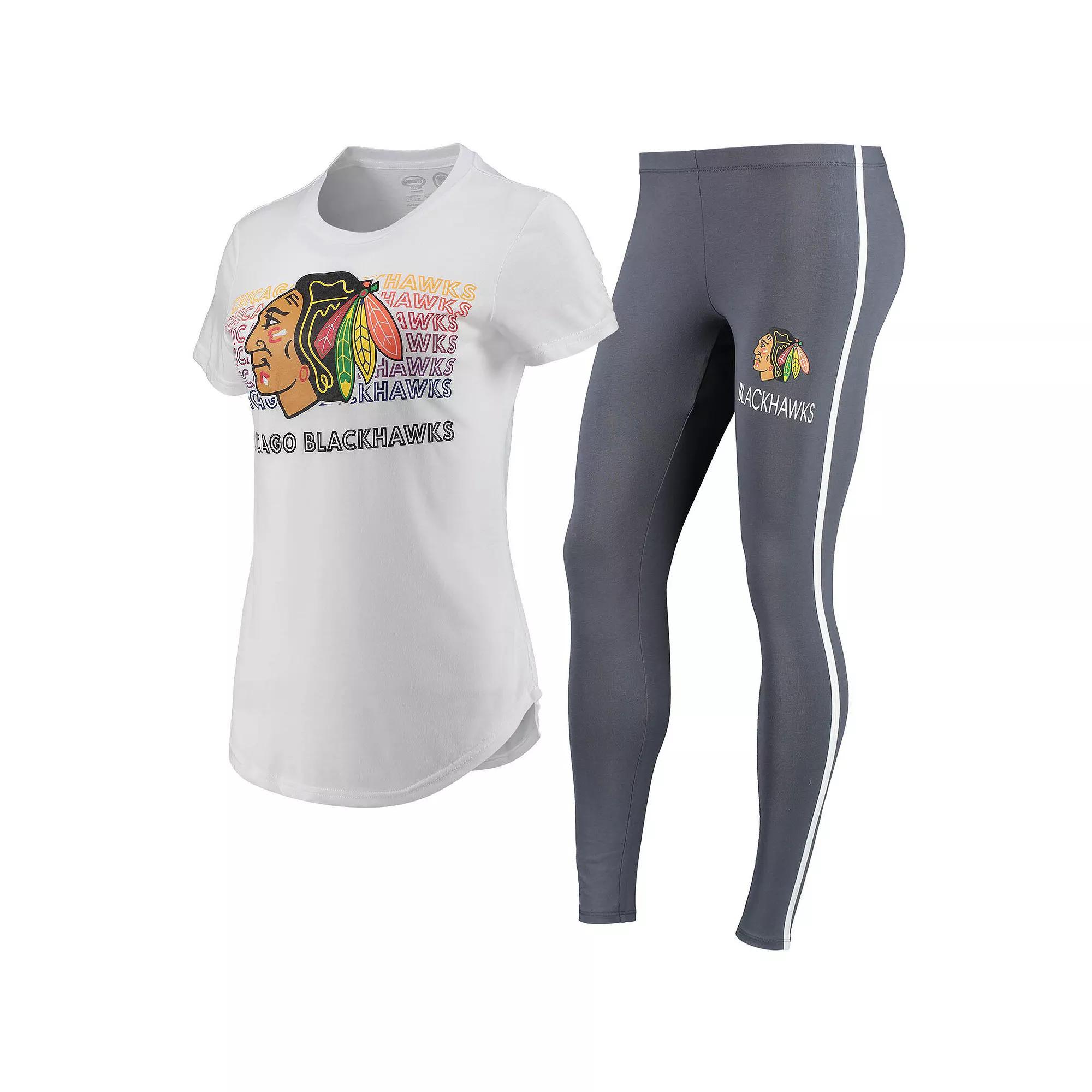 Women's Concepts Sport White/Charcoal Chicago Blackhawks Sonata T-Shirt & Leggings Set, Size: Medium Product Image