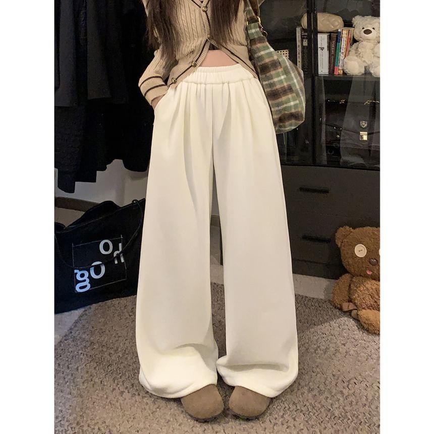 High Waist Plain Wide Leg Sweatpants Product Image
