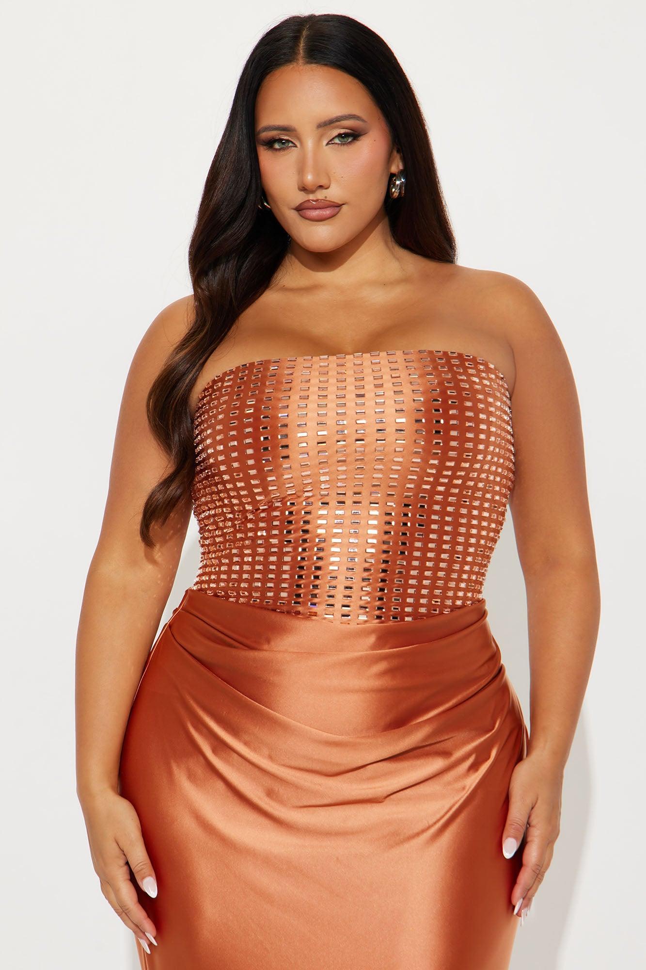 Gia Rhinestone Strapless Gown - Orange Female Product Image