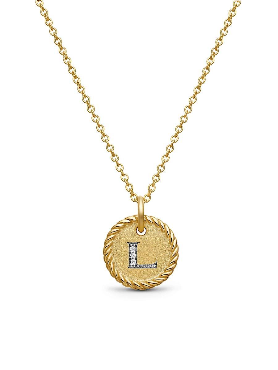 David Yurman Cable Collectibles Initial Pendant with Diamonds in Gold on Chain, 16-18 Product Image