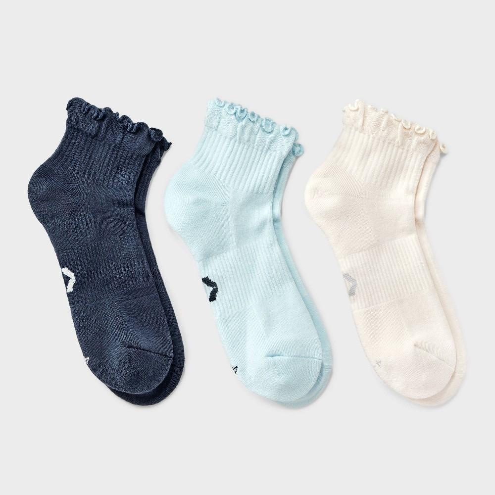 Womens Cushioned Ruffle 3pk Athletic Ankle Socks - All In Motion 4-10 Product Image
