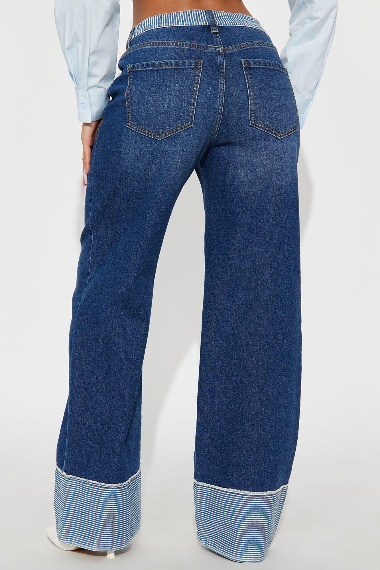 Social Hour Cuffed Wide Leg Jeans - Dark Wash Product Image