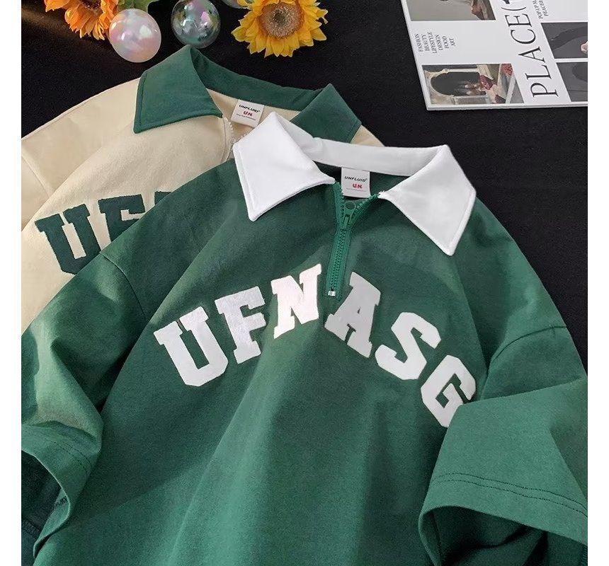 Short-Sleeve Lettering Polo Shirt Product Image