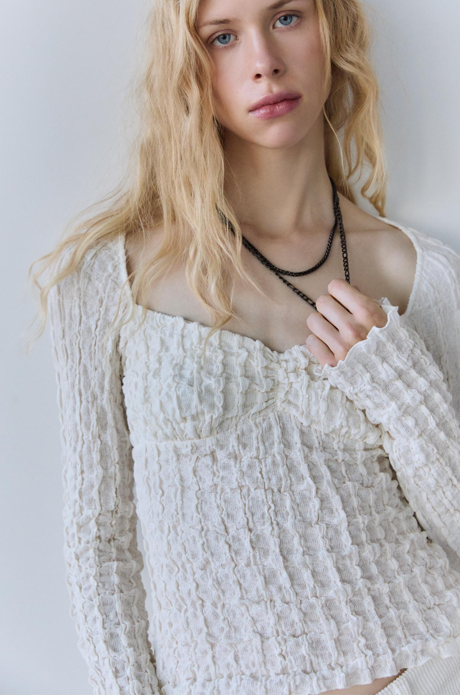 Textured corsetry-inspired T-shirt Product Image