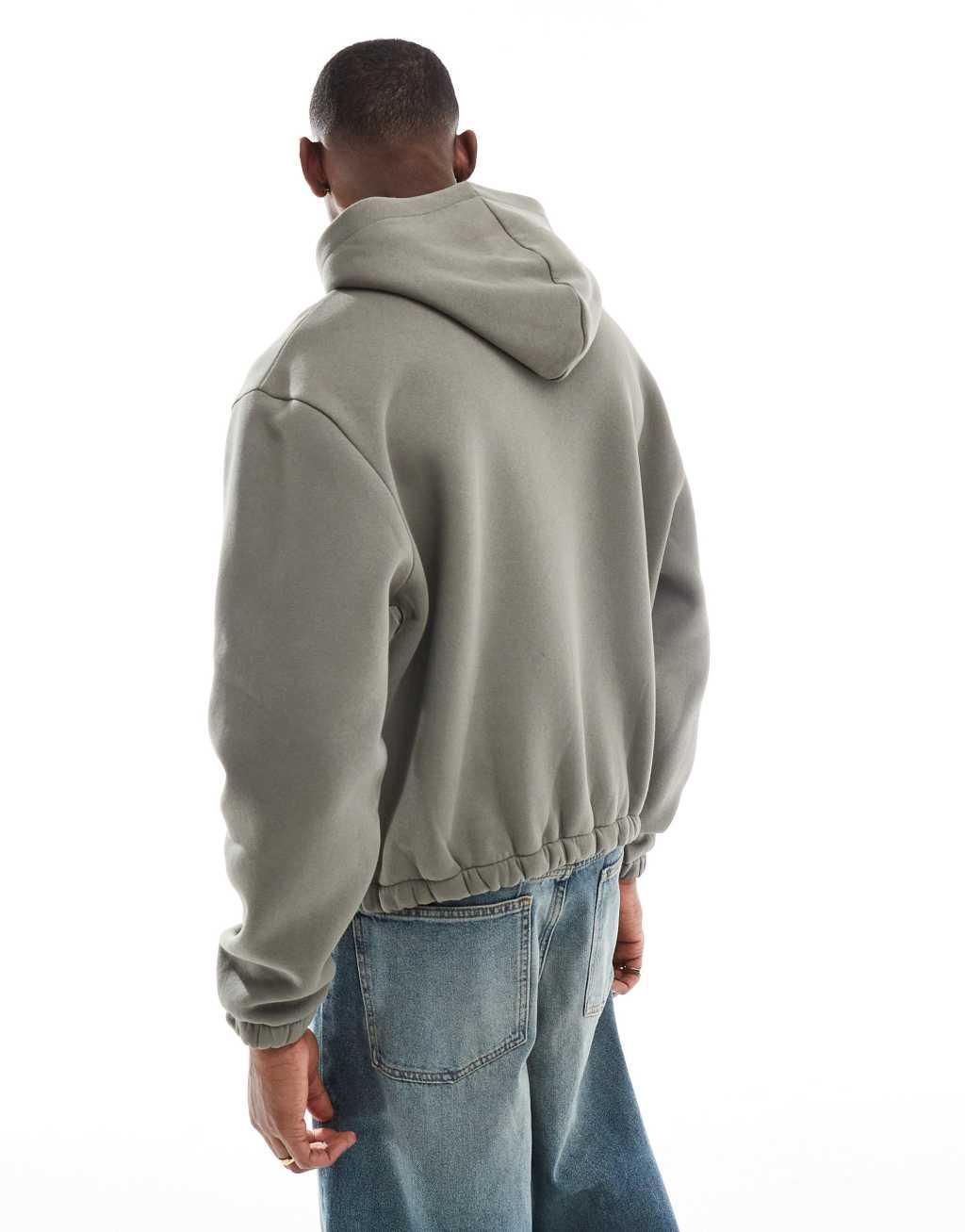 ASOS DESIGN boxy oversized hoodie with print in khaki Product Image