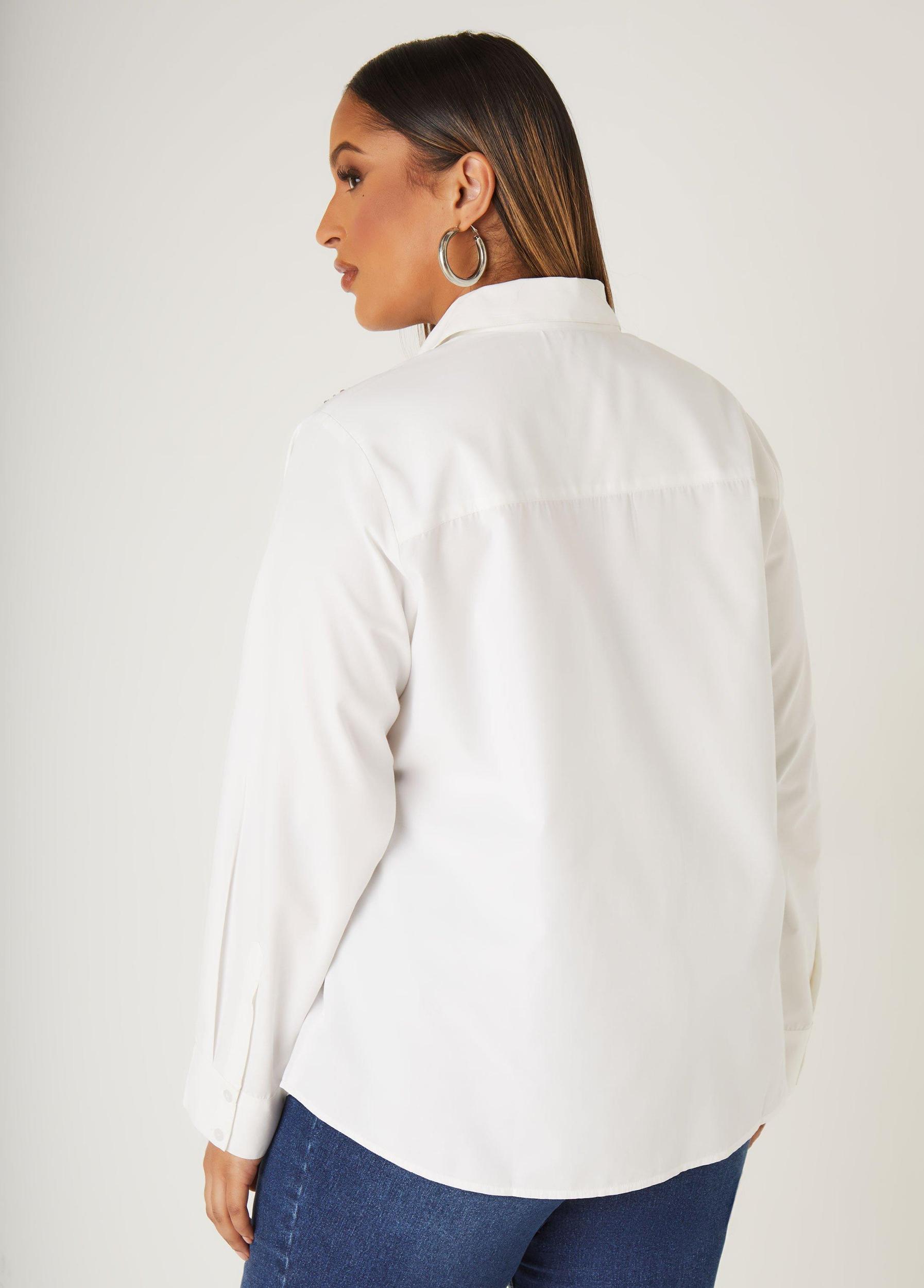 Plus Size Crystal Embellished Poplin Shirt Ashley Stewart Product Image