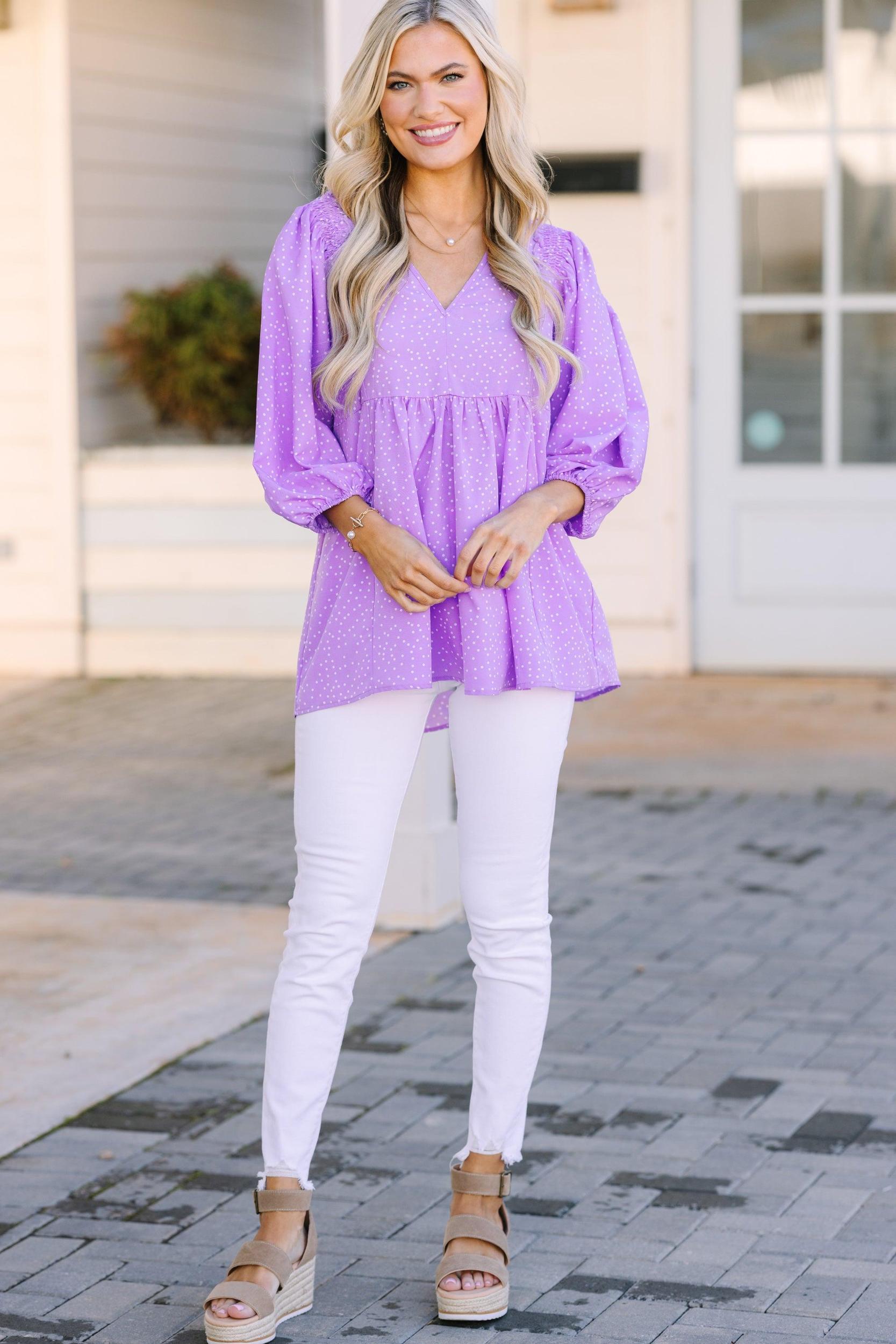 Feeling Wild Purple Polka Dot Tunic Female Product Image