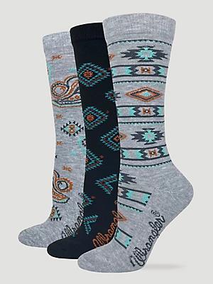Women's Southwest Print Crew Socks (3-Pack) in Charcoal Product Image