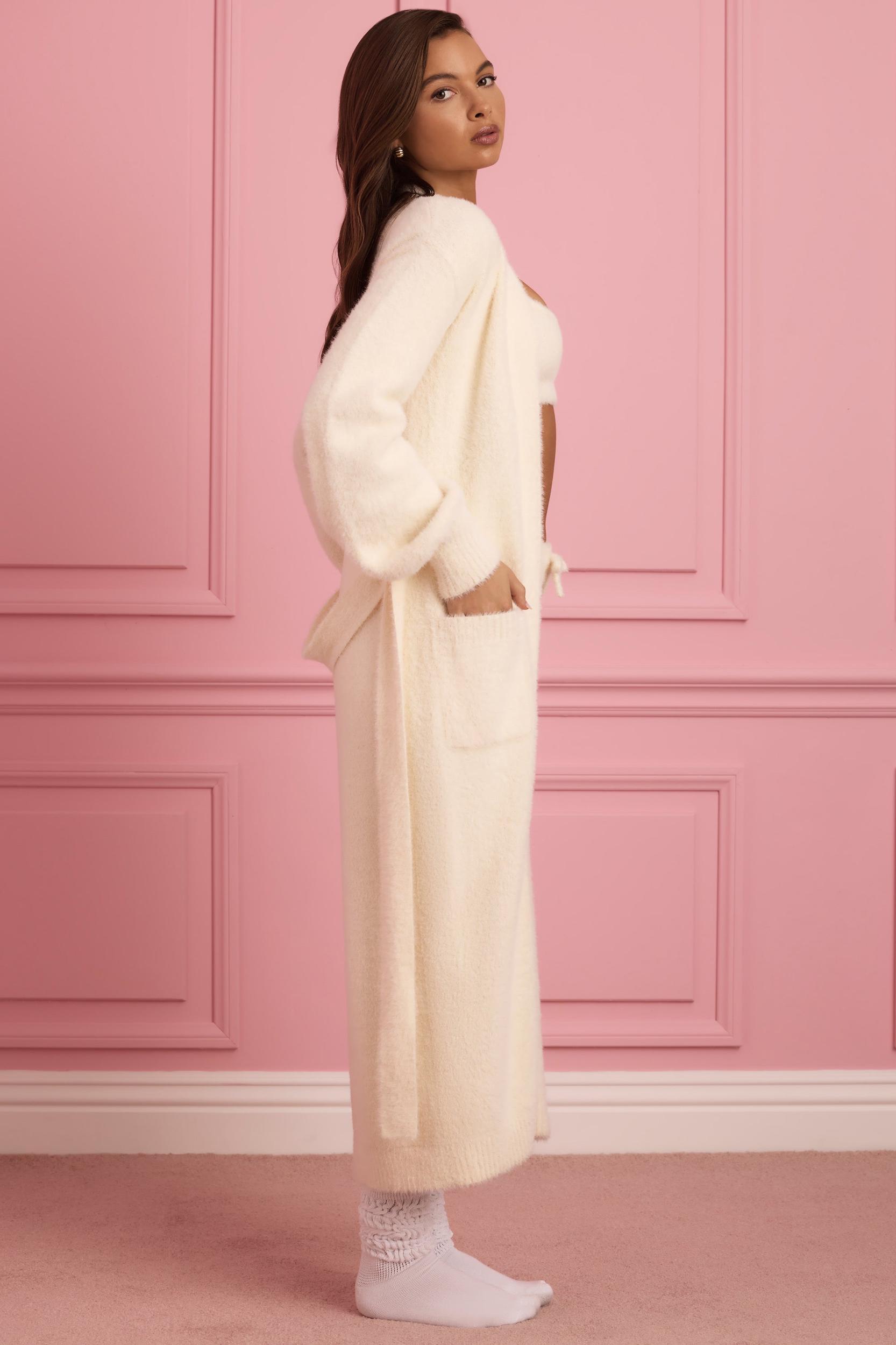 Fluffy Knit Longline Cardigan in Ivory Product Image