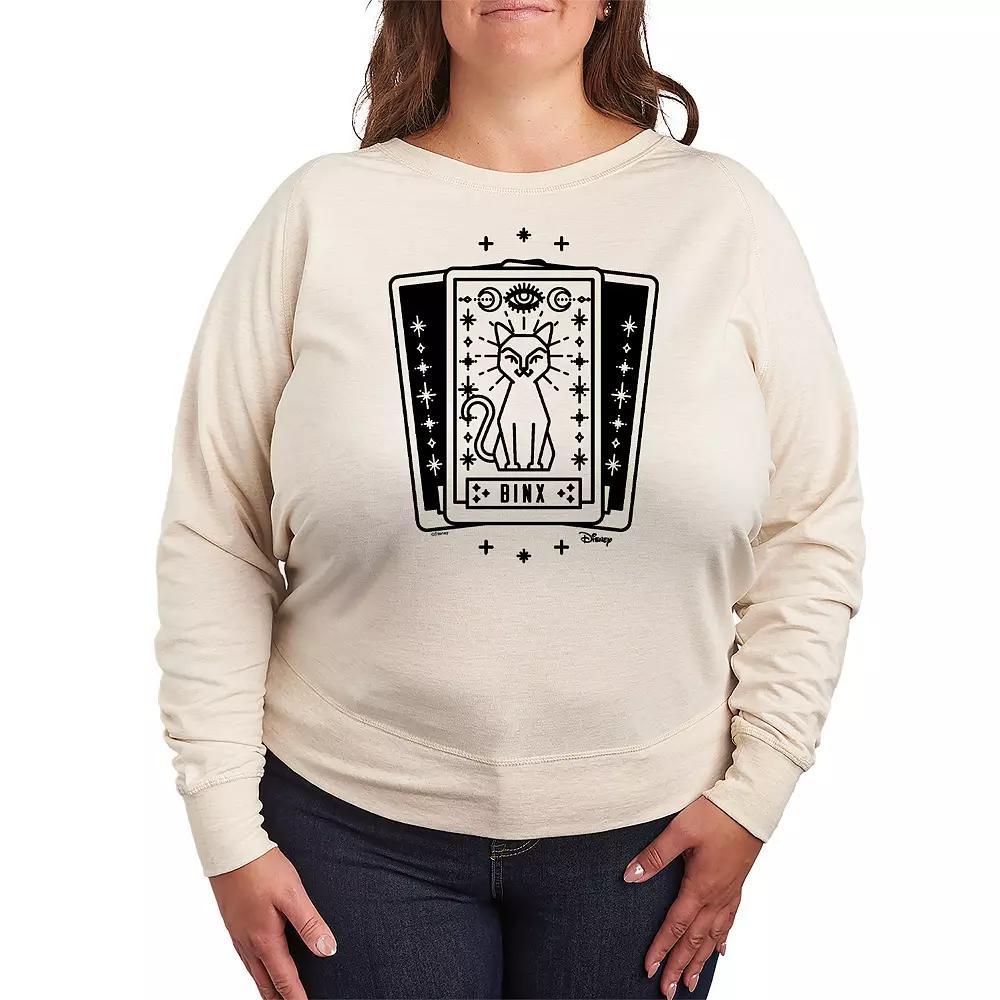 Disneys Hocus Pocus Binx Plus Size Tarot Card French Terry Long Sleeve Tee, Womens Product Image