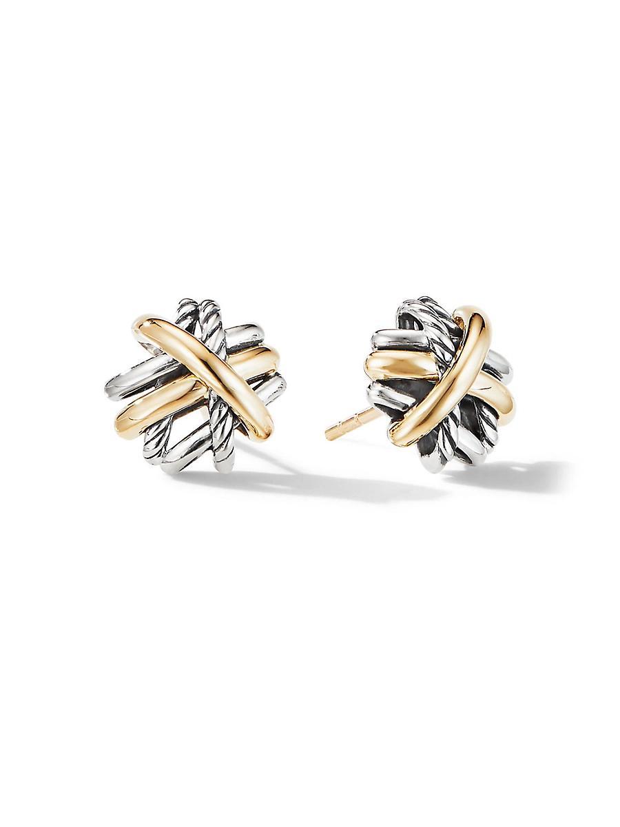Crossover Stud Earrings in Silver with 18K Gold, 11mm Product Image
