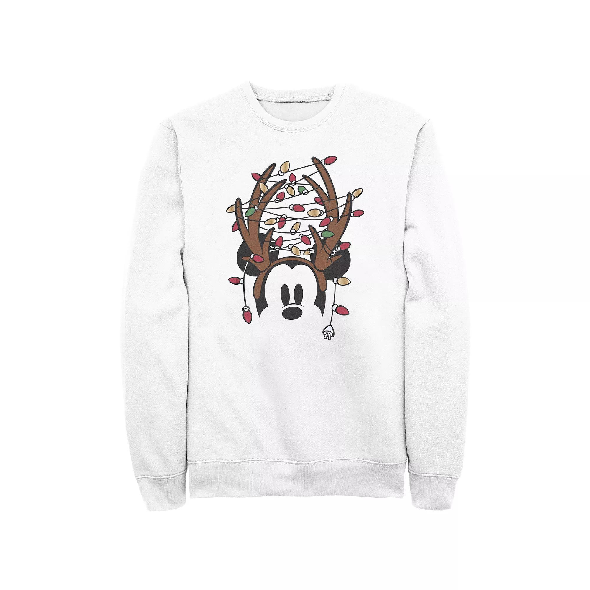 Disney's Mickey Mouse Men's Antlers With Christmas Lights Fleece, Size: Medium, White Product Image