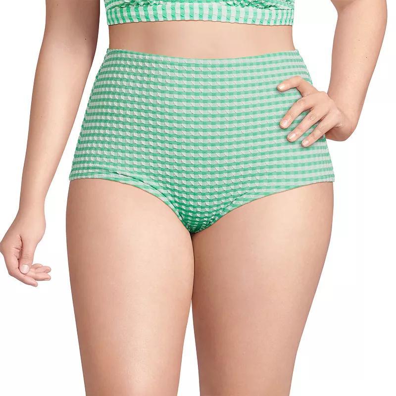 Plus Size Lands' End Tummy Control Gingham Tugless High Waisted Bikini Bottoms, Women's, Size: 1XL, Pink White Gingham Product Image
