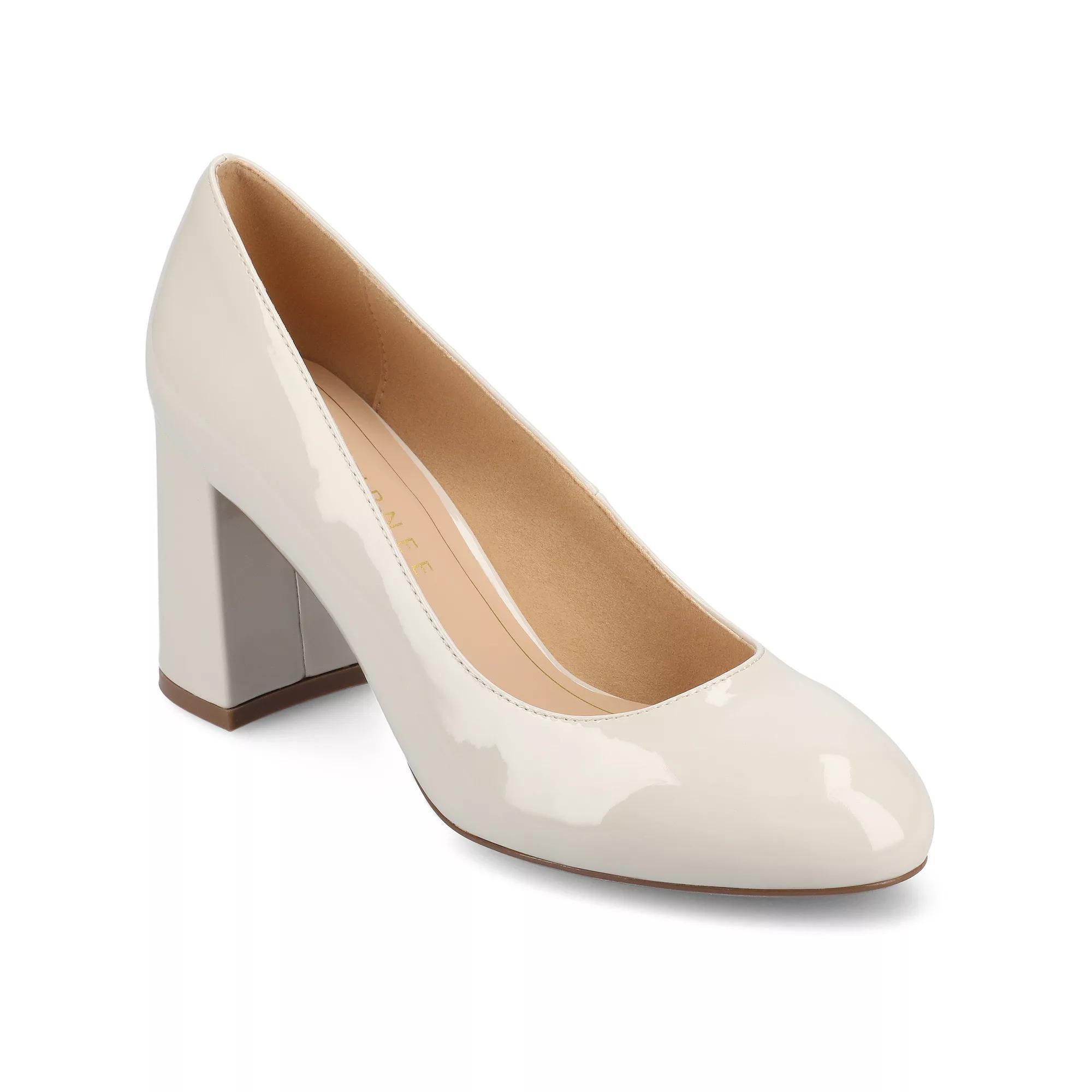 Journee Seraphina Covered Block Heel Womens Shoes Ivory Patent Product Image