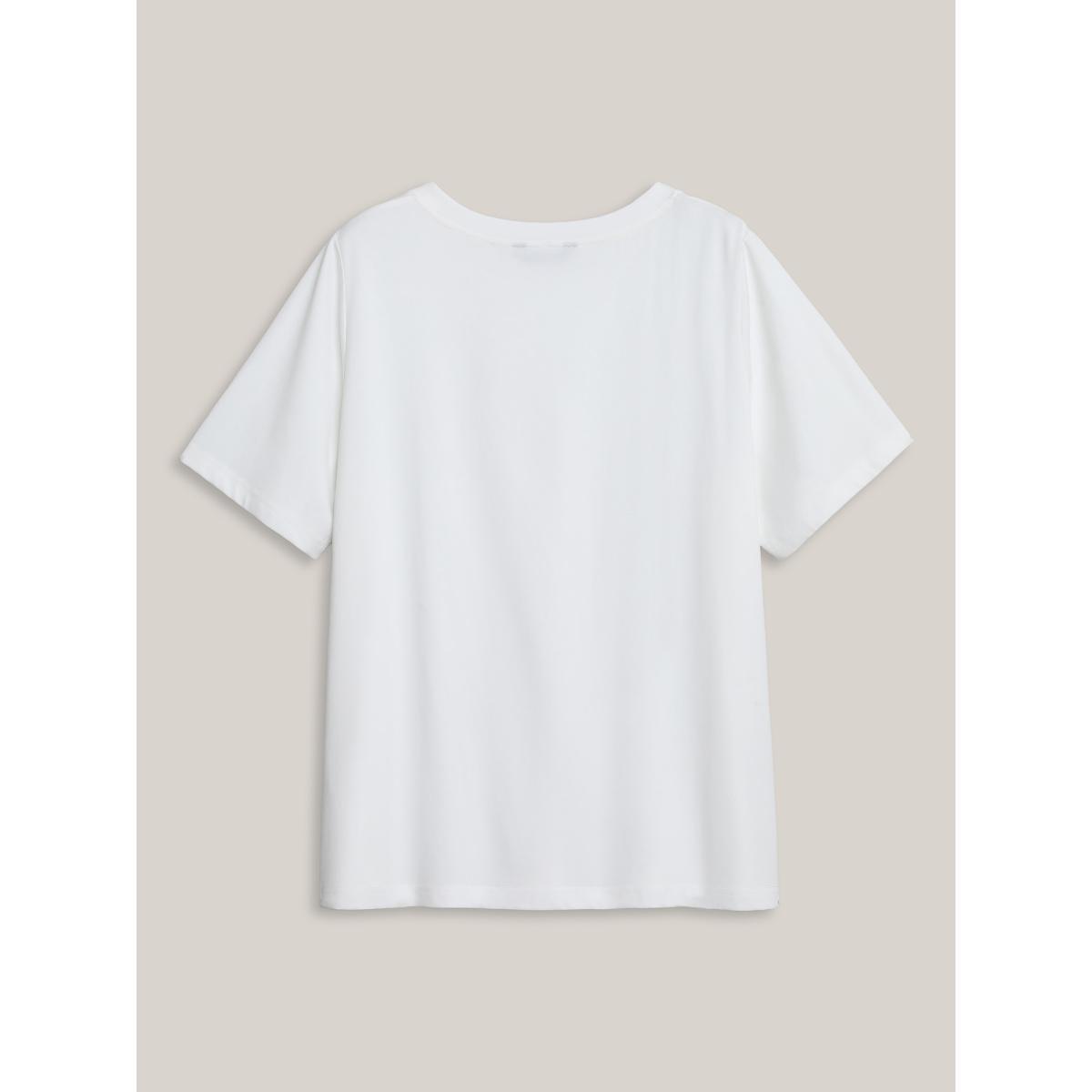 Plus Size Blooming Flowers Print V-Neck T-Shirt Originalwhite Women Non Animals V-neck Everyday-Casual T-shirts BloomChic 10/M Product Image