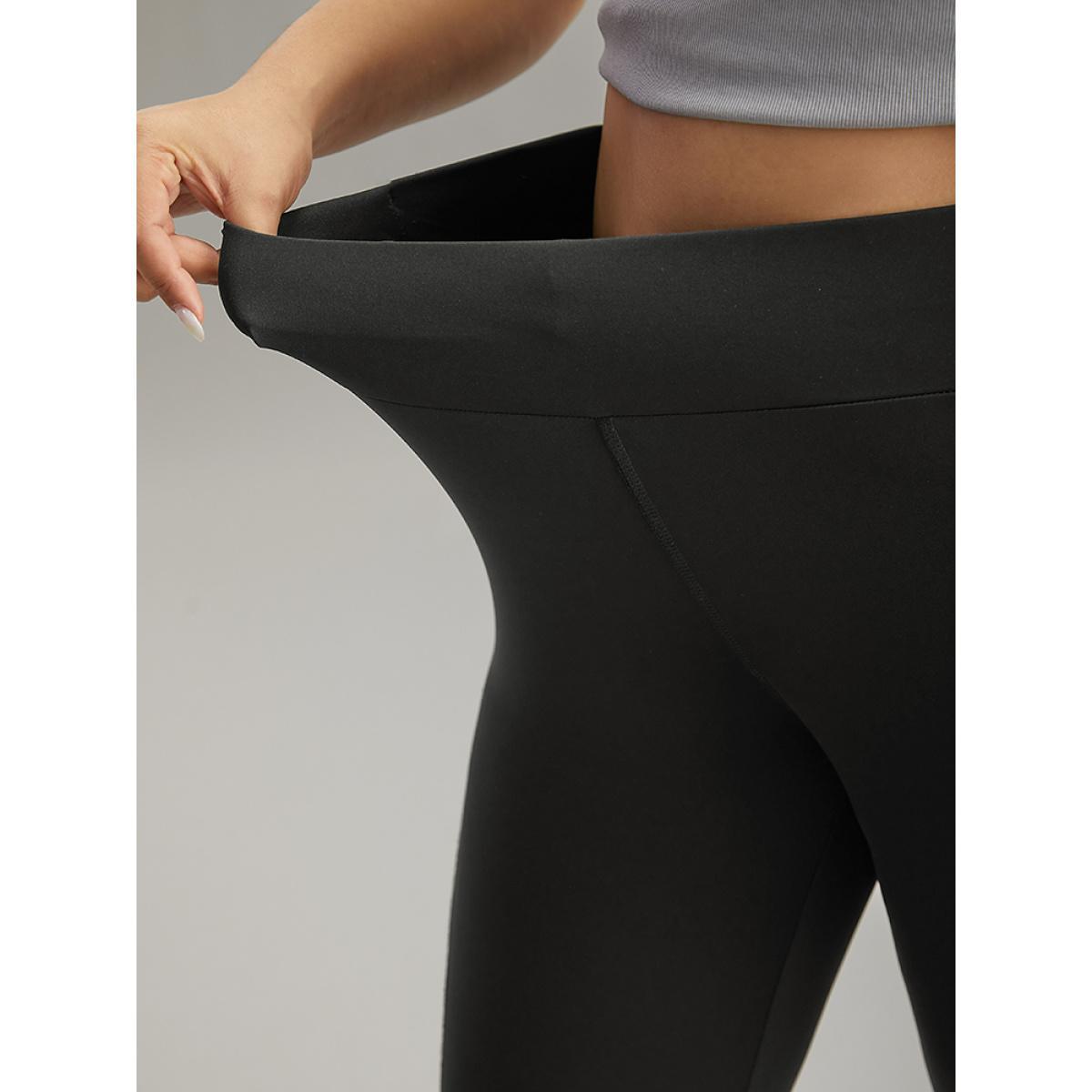 Plus Size Plain Ruched Side Pocket Wideband Waist Leggings Women Black Casual High stretch Skinny High Rise Dailywear Leggings BloomChic 26/4X Product Image
