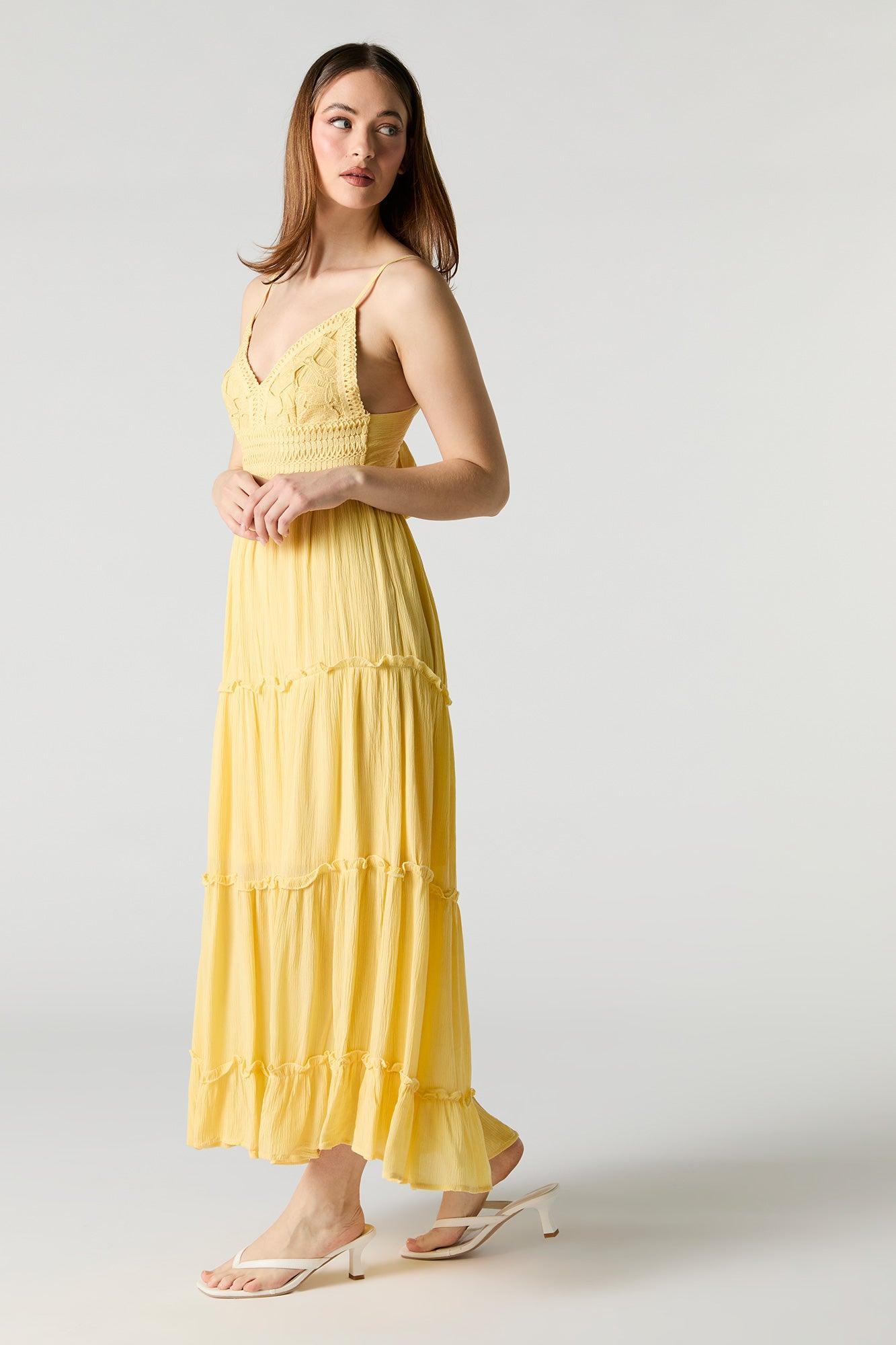 Crochet Trim Tiered Midi Dress Female Product Image