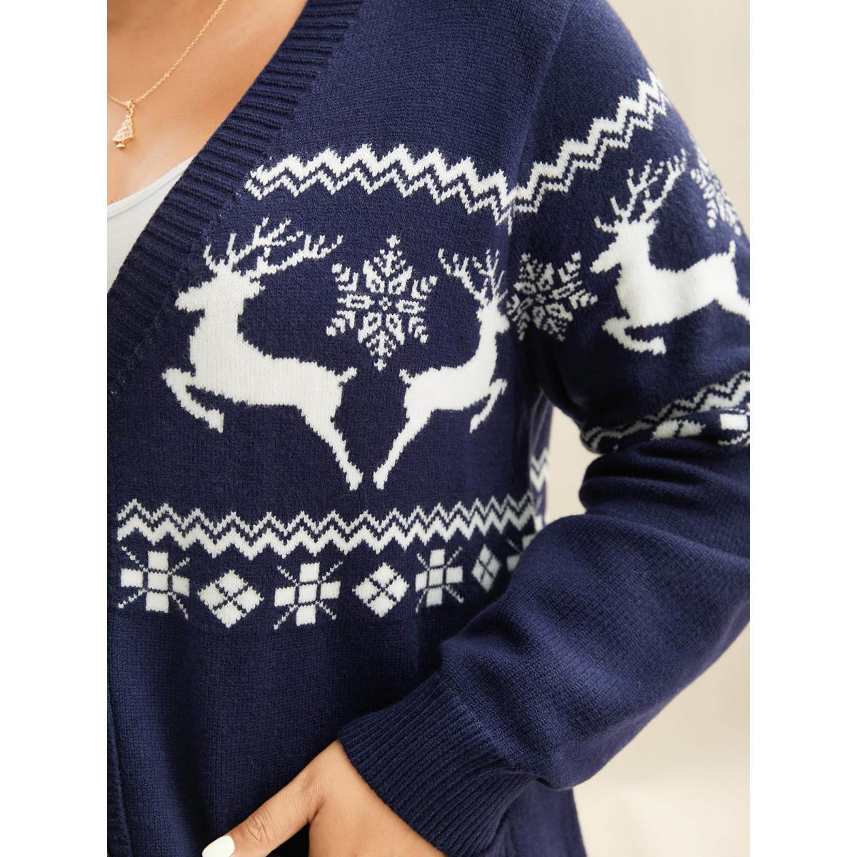 Plus Size Supersoft Essentials Holiday Patterns Button Front Cardigan Indigo Women Casual Loose Long Sleeve Everyday Cardigans BloomChic 10/M Product Image