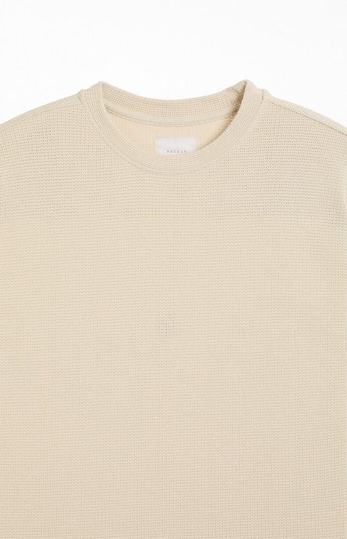 Men's Cream Solid Waffle Knit T-Shirt Product Image