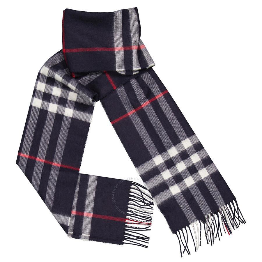 BURBERRY Navy Giant Check Cashmere Scarf Product Image