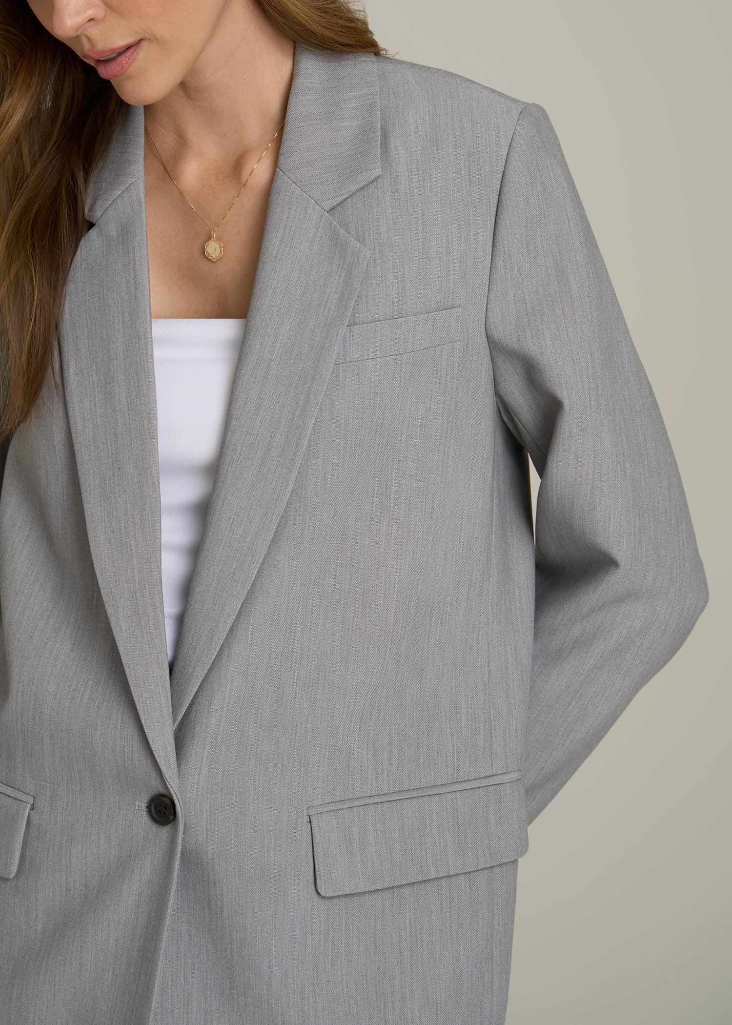 Boyfriend Fit Single-Button Blazer for Tall Women in Ash Grey Mix Product Image