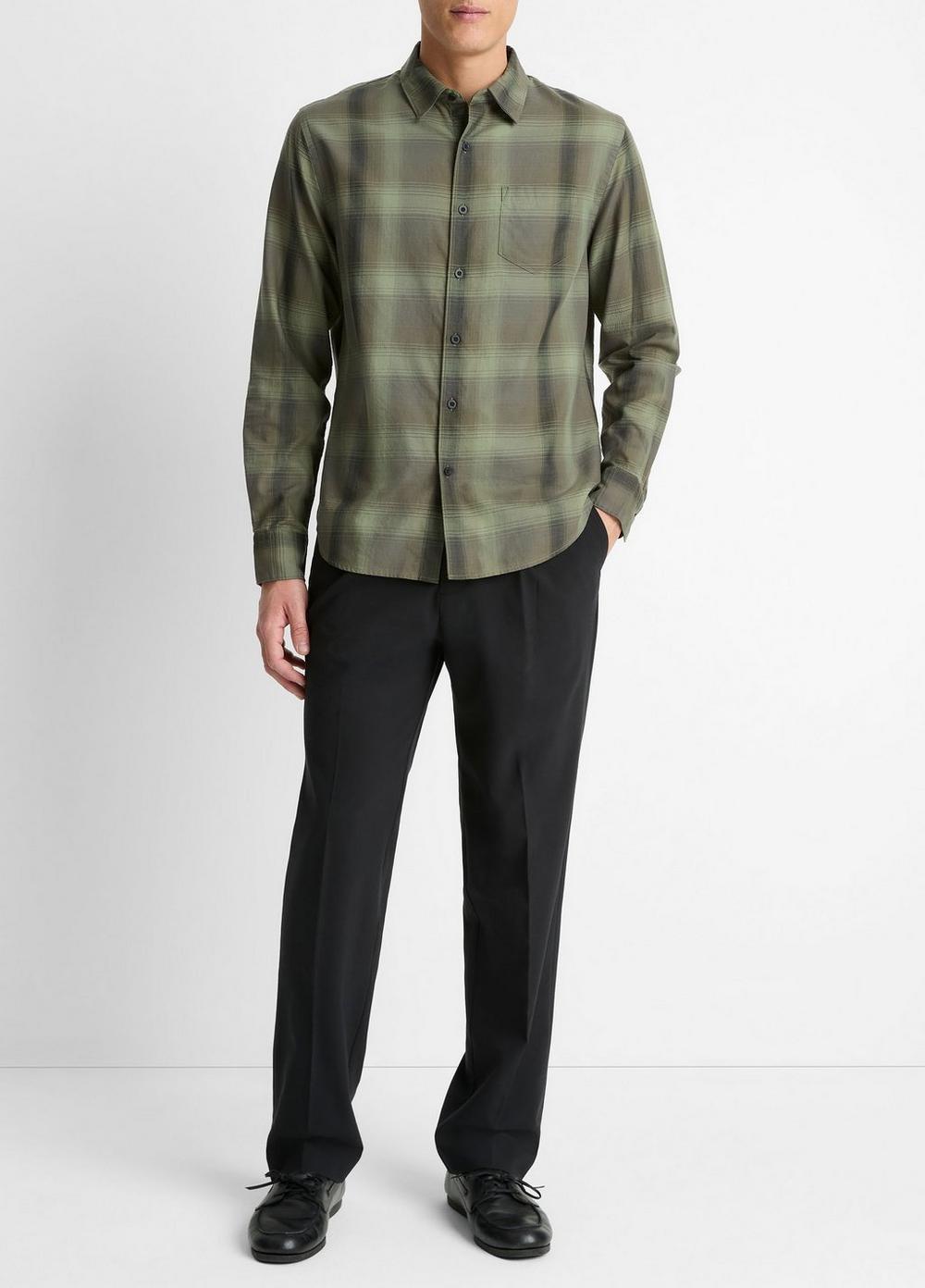Mens Sandalwood Plaid Cotton Button-Front Shirt, Olive Leaf/black, Size L Vince Product Image