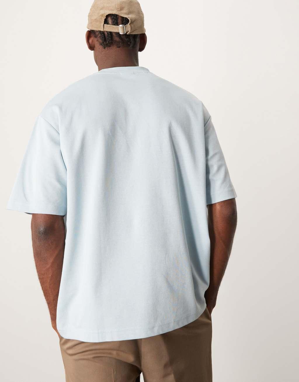 Selected Homme oversized heavy weight T-shirt in light blue Product Image