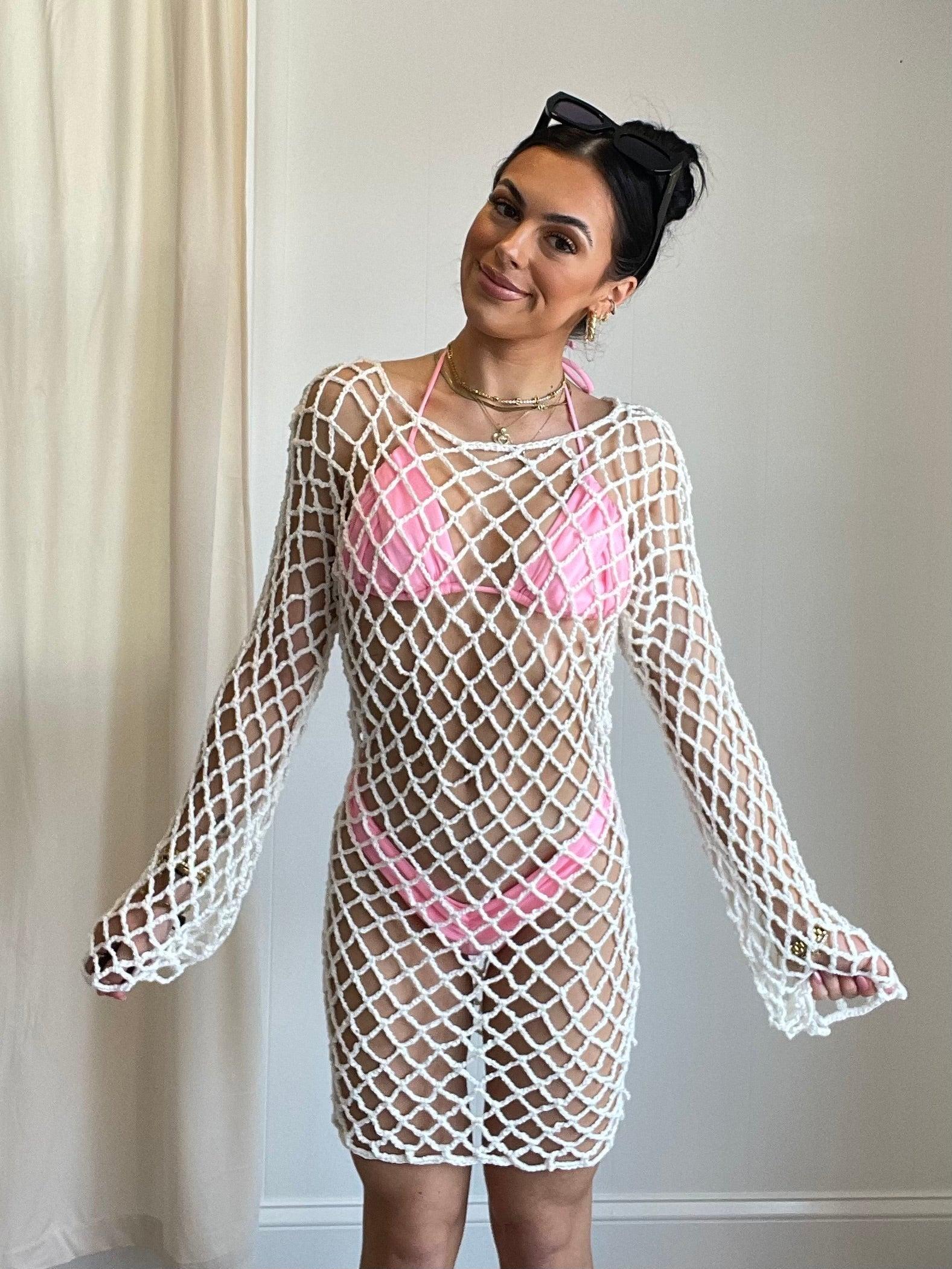 FINAL SALE Cleo Crochet Mini Cover Up Dress Product Image