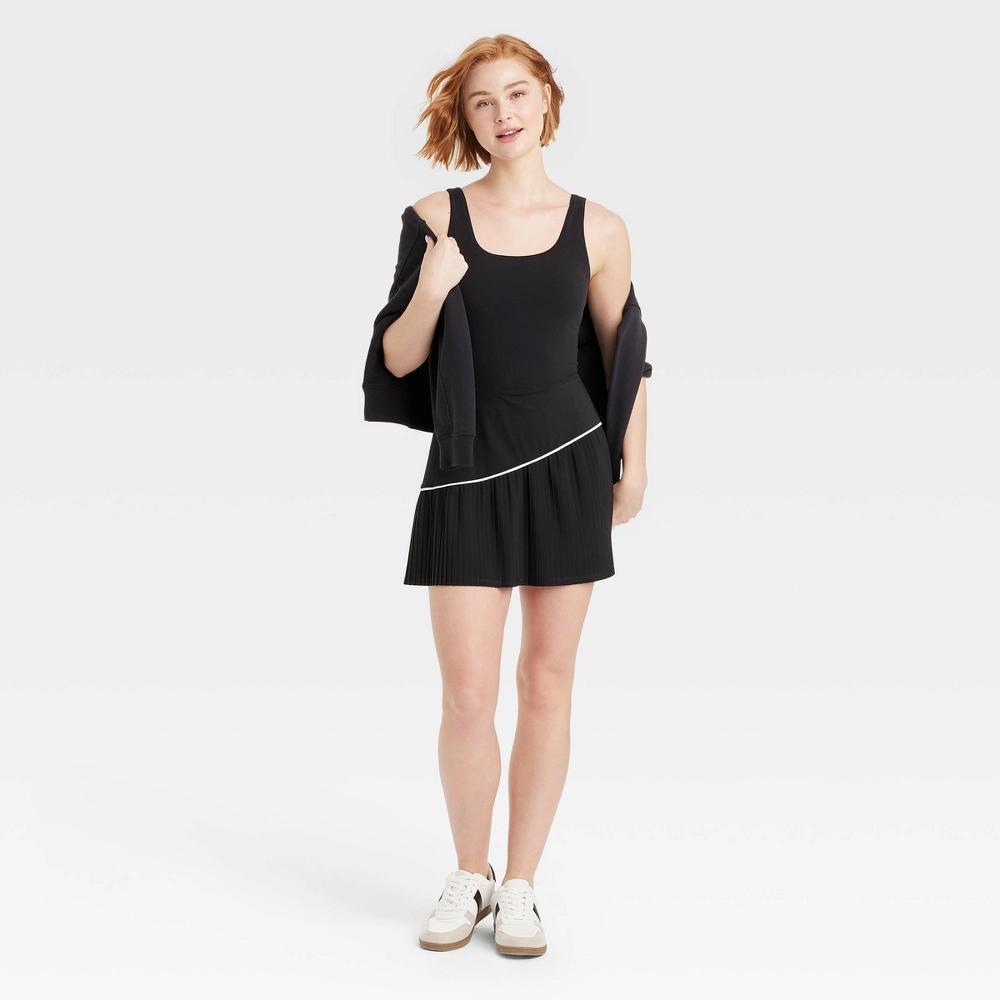 Womens Knit Asymmetrical Pleated Active Dress - JoyLab Black XS: Built-in Shelf Bra & Shorts, Midweight Fabric Product Image