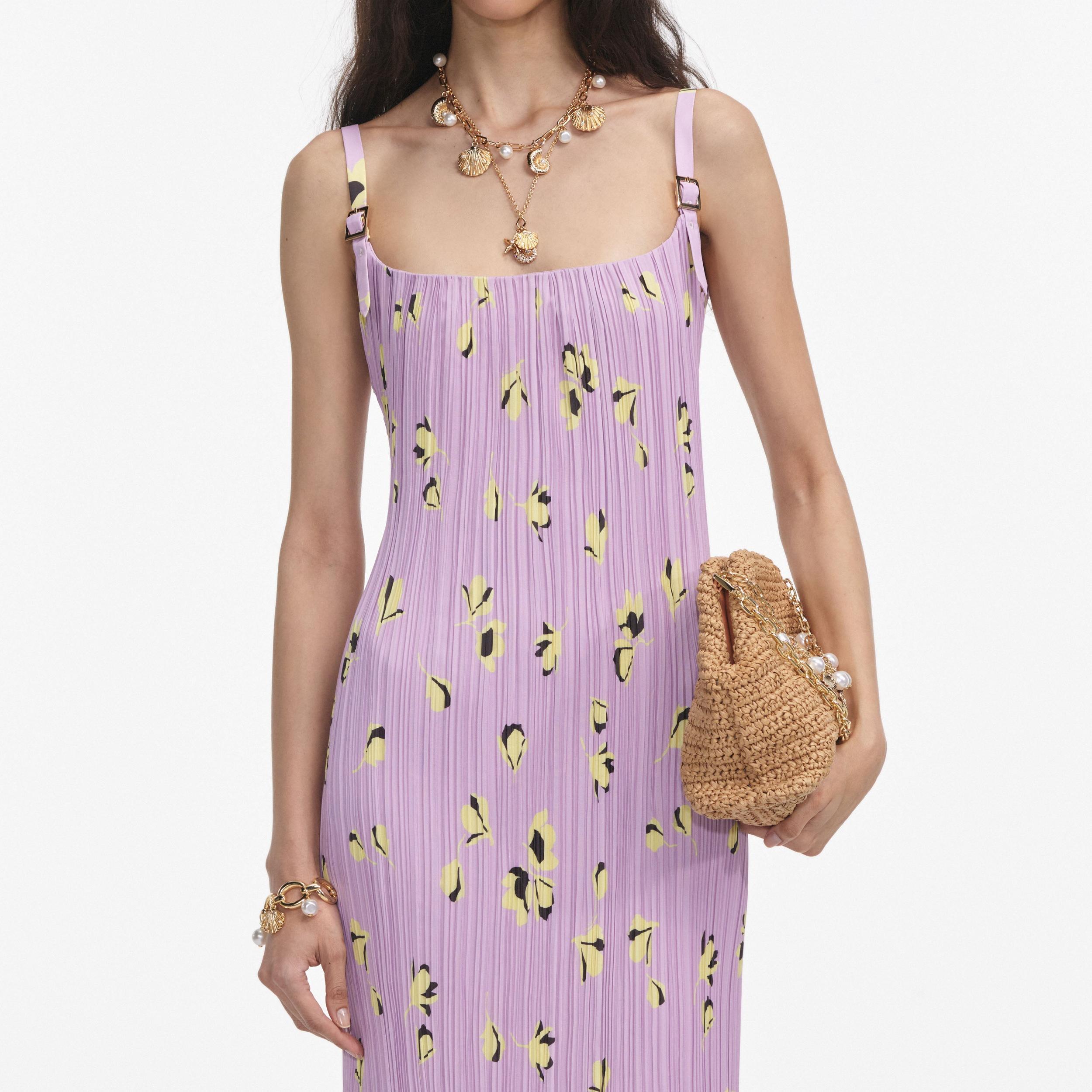 Lilac Floral Plisse Midi Dress Product Image