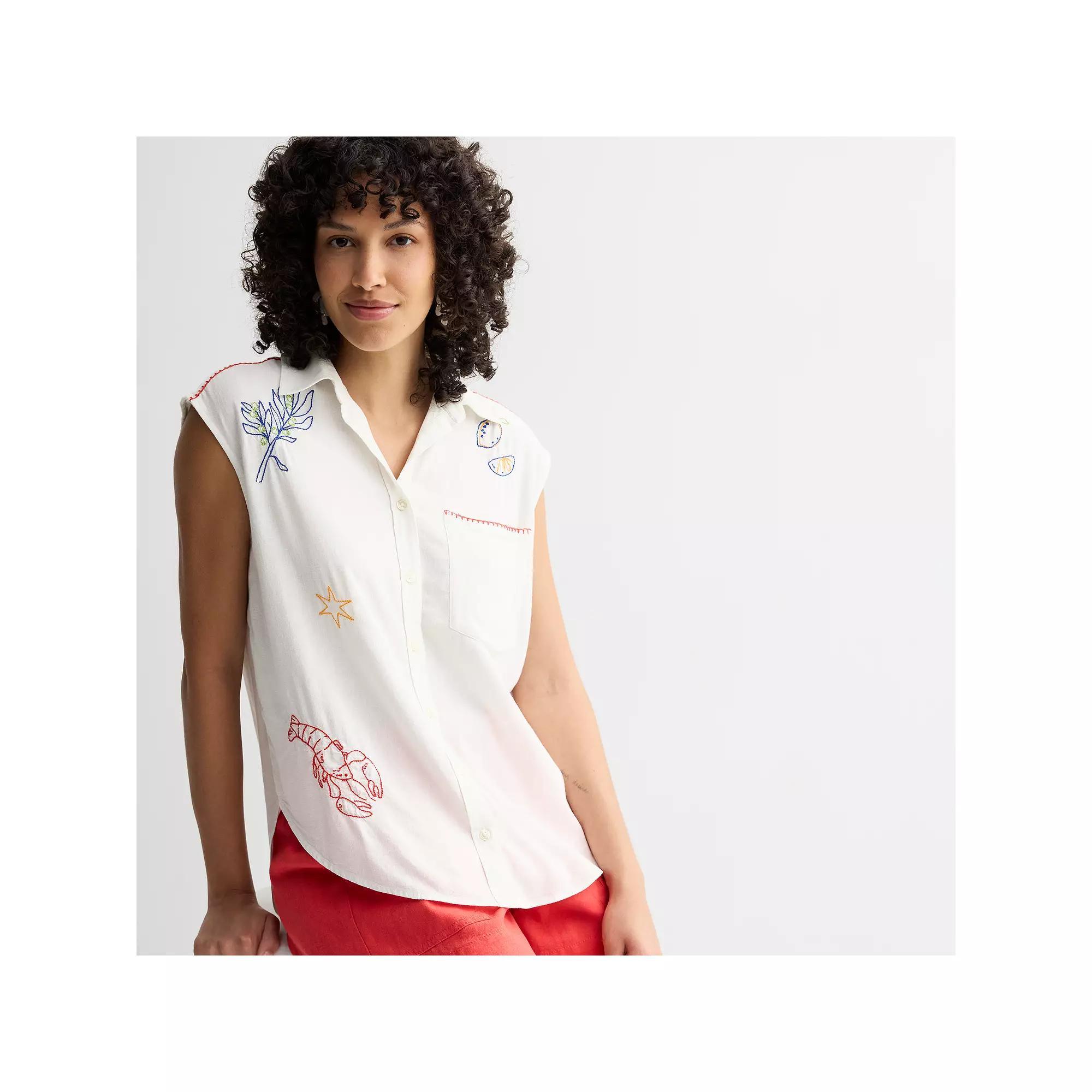 Women's Sonoma Goods For Life® Embroidered Summer Sleeveless Shirt, Size: XL, Al Fresco Placement Product Image