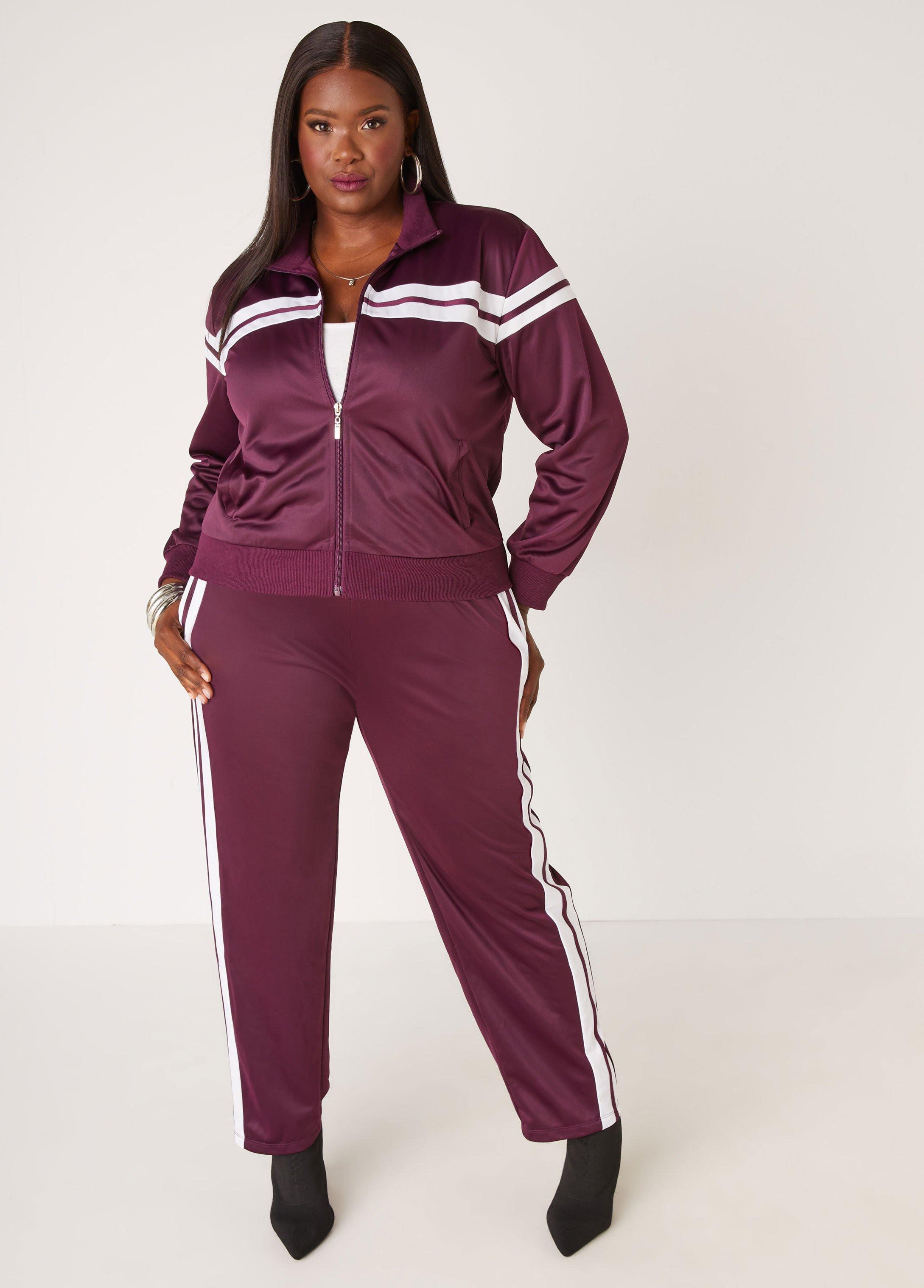 Plus Size Zip Front Striped Track Jacket Ashley Stewart Product Image