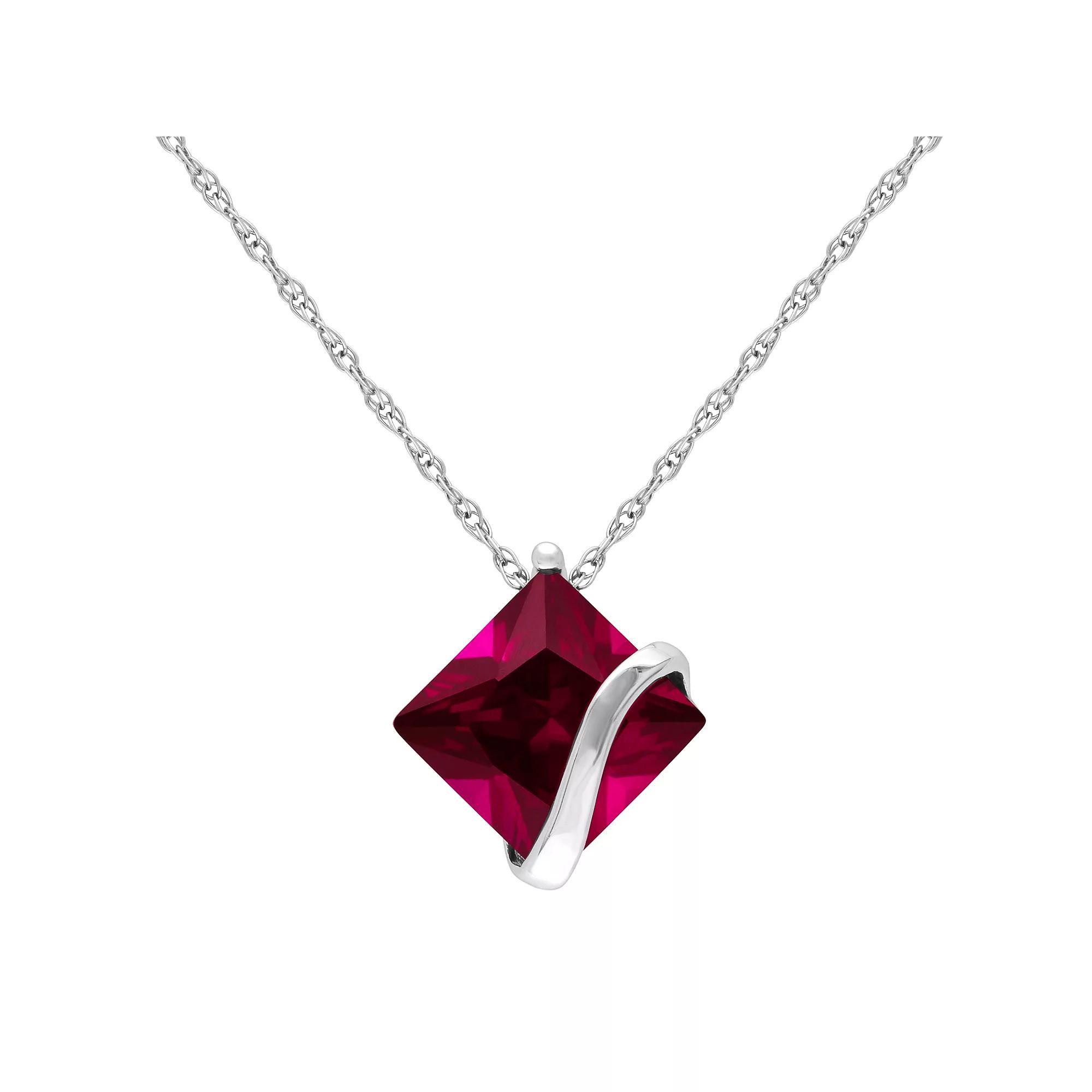 Stella Grace 10k White Gold Lab-Created Ruby Square Pendant Necklace, Women's, Size: 18", Red Product Image
