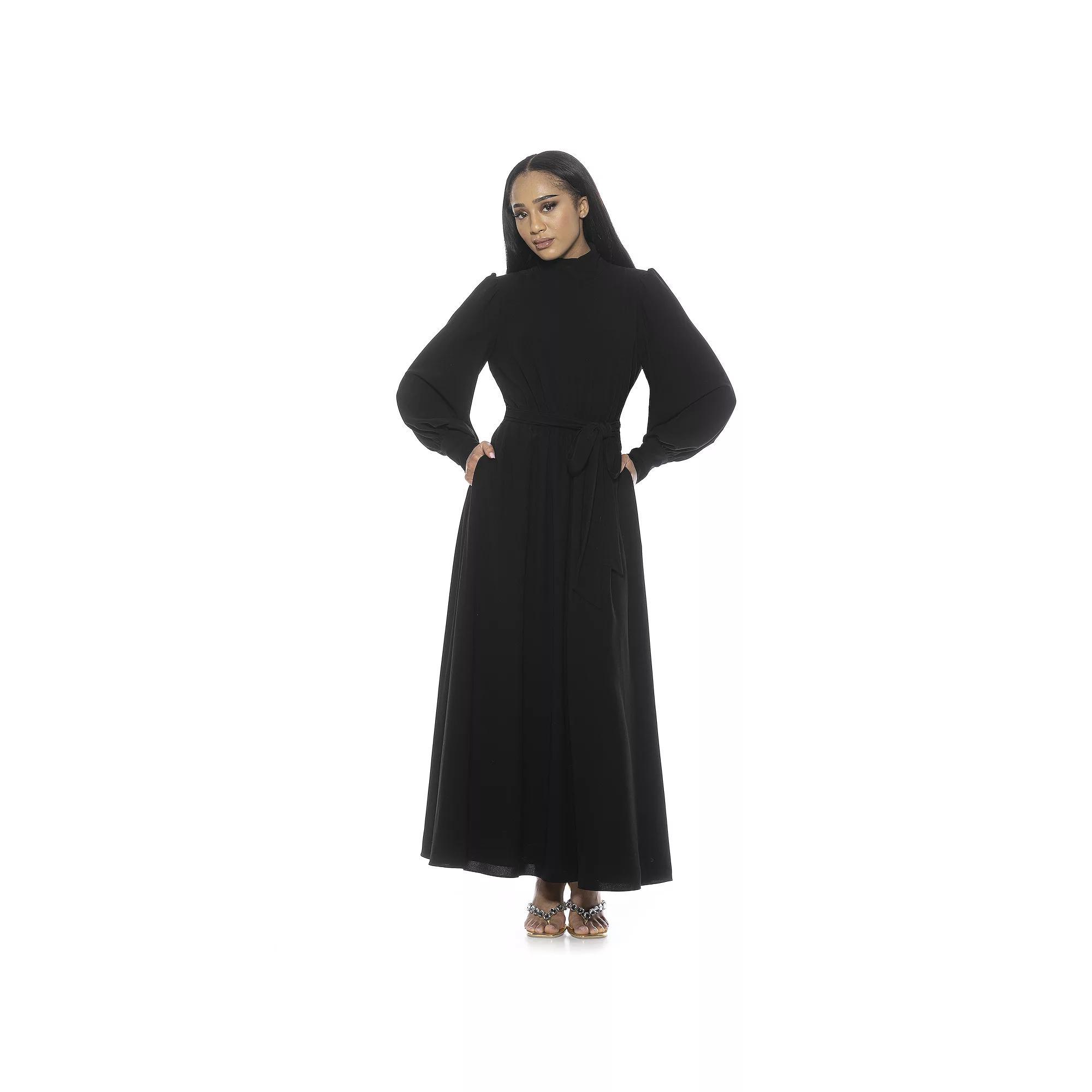 Women's ALEXIA ADMOR Isaliah Mockneck Blouson Sleeve Maxi Dress, Size: 12, Black Team Product Image