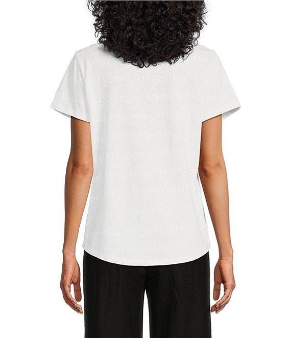Allison Daley Petite Size Embellished Short Sleeve Keyhole Neck Knit Top Product Image