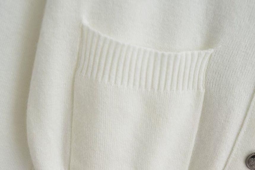 Sailor Collar V-Neck Striped Trim Crop Cardigan Product Image